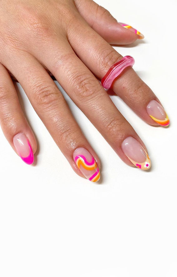 29 Summer Aesthetic Nails Designs 21 Mix N Match Pink Orange Aesthetic Nails