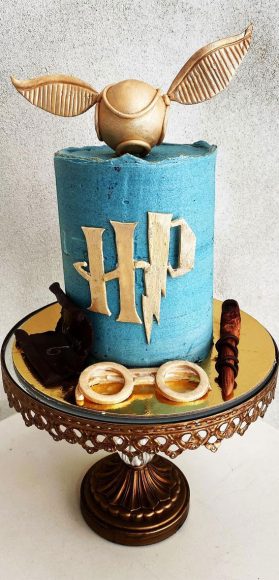 Harry Potter Cake Design Ideas : Harry Potter theme teal birthday cake