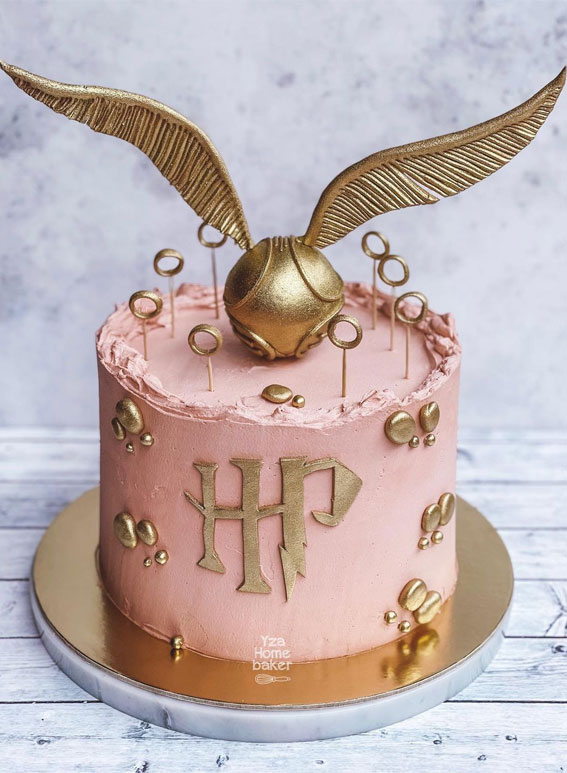 30+ Cute Harry Potter Cake Designs : Harry Potter Pink Cake Topped with Golden Snitch