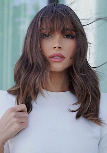 20 Mid Length Hairstyles With Fringe And Layers Mid Length Flirty Fringe