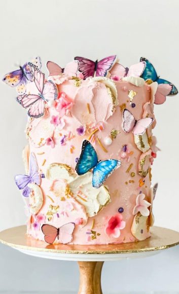 25 Cute Birthday Cake Ideas : Buttercream Cake with Butterfly Details