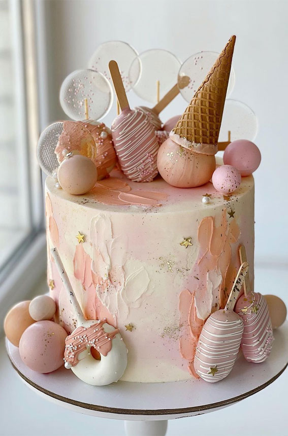25 Cute Birthday Cake Ideas : Children Cake Topped with Clear Lollipop