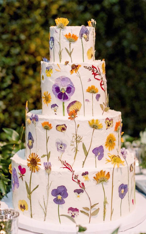 34 Creative Wedding Cakes That Are So Pretty : Fresh Pressed Flower Wedding Cake