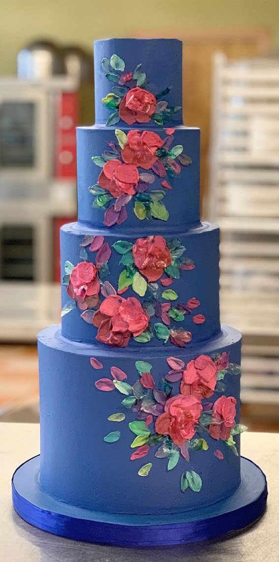 34 Creative Wedding Cakes That Are So Pretty : Bright Blue Wedding Cake