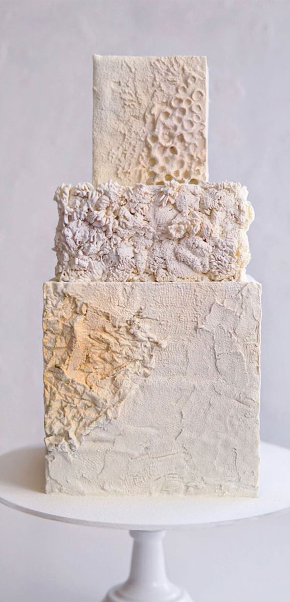 34 Creative Wedding Cakes That Are So Pretty : Textured Square Wedding Cake