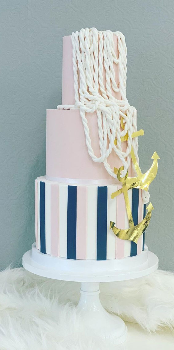 34 Creative Wedding Cakes That Are So Pretty : Navy and Pink Nautical beauty