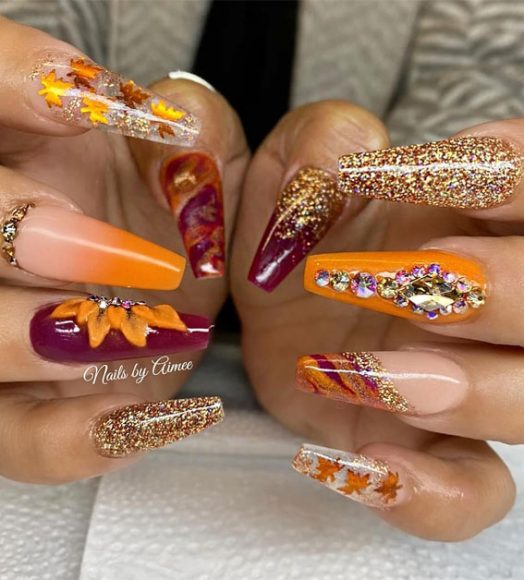 30 Cute Fall 2021 Nail Trends to Inspire You : Burgundy, Glitter and ...