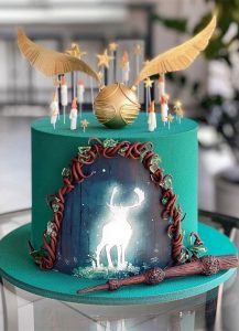 30+ Cute Harry Potter Cake Designs : Golden Snitch on Green Cake