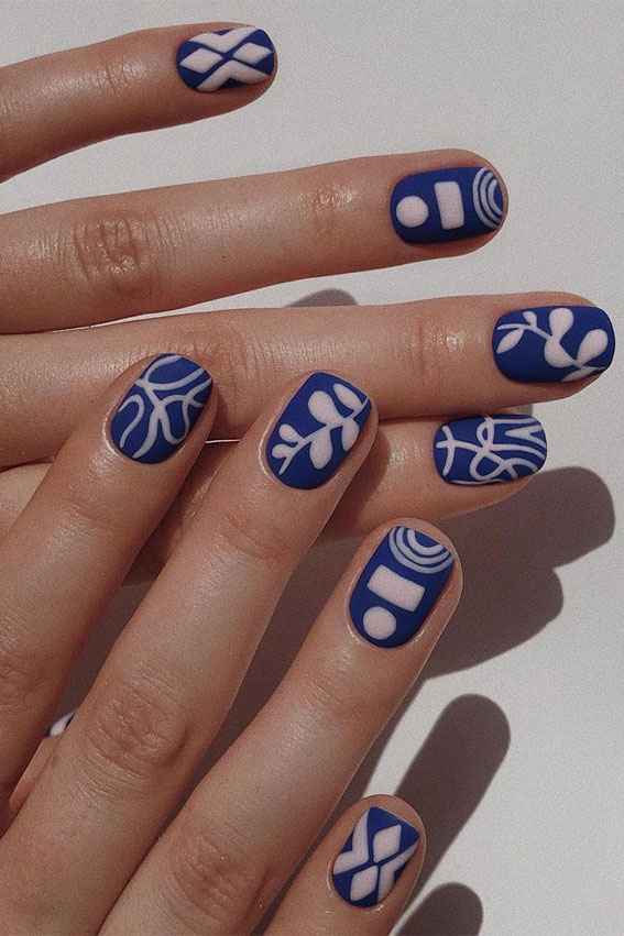 27 Short summer nails 2021 : Blue Short Nail Art