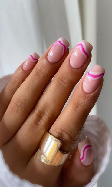 27 Short Summer Nails 2021 Shades Of Pink Wavy Nail Art