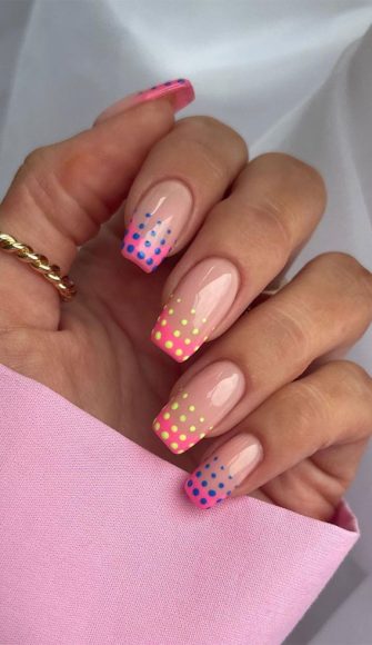 30 Coolest Summer Nails 2021 Polka Dot French Tip Nails