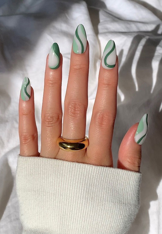 green swirl nails, swirl nail art designs, acrylic nail trends 2021, summer nails 2021, summer gel nail designs 2021, 2021 summer nail colors, summer nail ideas 2021, short summer nails 2021, summer gel nails 2021, summer nail polish colors 2021