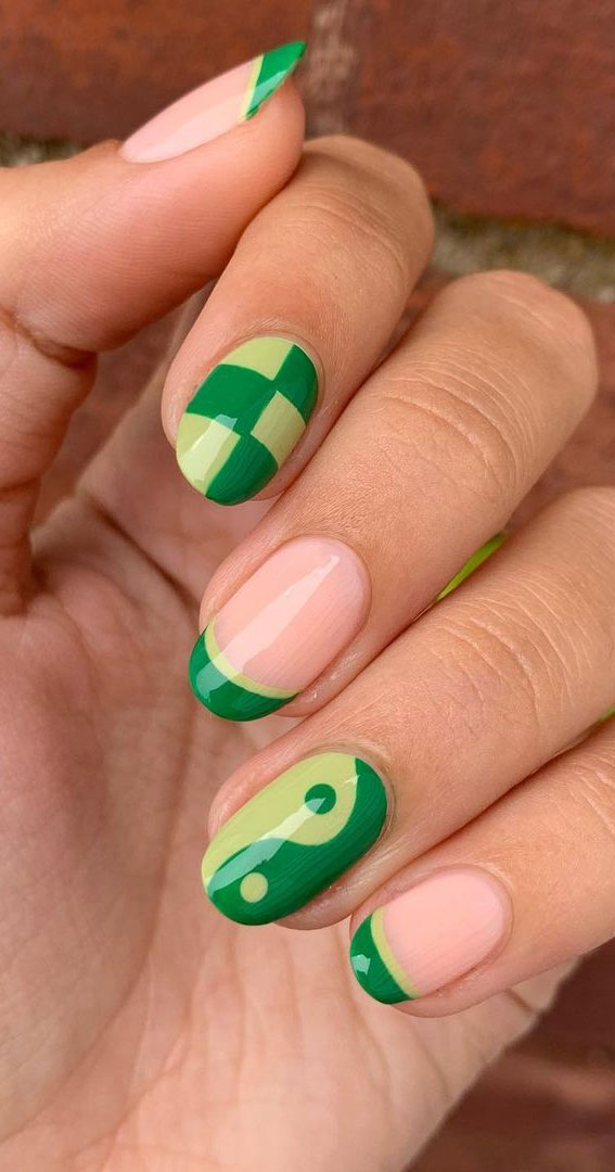 30 Coolest Summer Nails 2021 : Mix and Match Shades of Green Nails