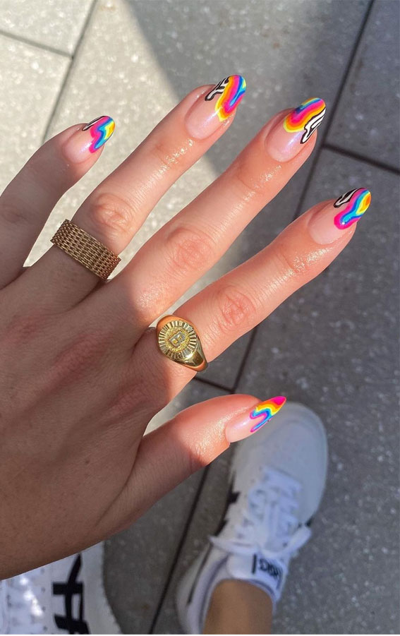 30 Coolest Summer Nails 2021 : Splash of Rainbow French Tip Nails