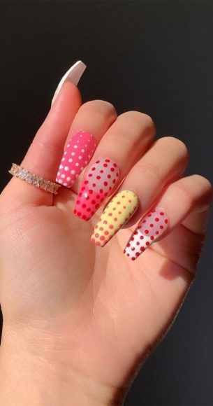 30 Coolest Summer Nails 2021 Colorful Polka Dot Nails