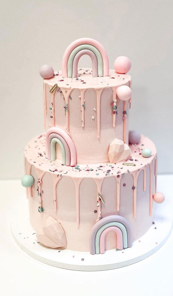40 Cute Cake Ideas For Any Celebration : Pastel Two-Tiered Cake