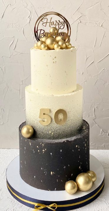 40 Cute Cake Ideas For Any Celebration : Ombre Grey Two-Tiered 50th ...