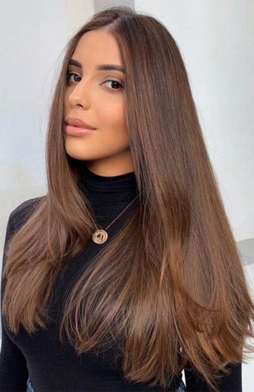 35 Best Fall 2021 Hair Color Trends : Sleek Chestnut Brown Hair