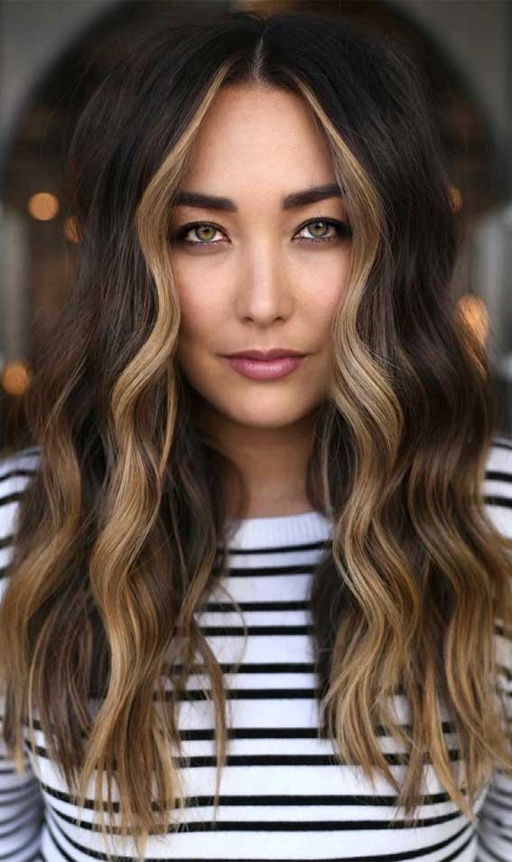 35 Best Fall 2021 Hair Color Trends : Brunette with Blonde Face-Framing