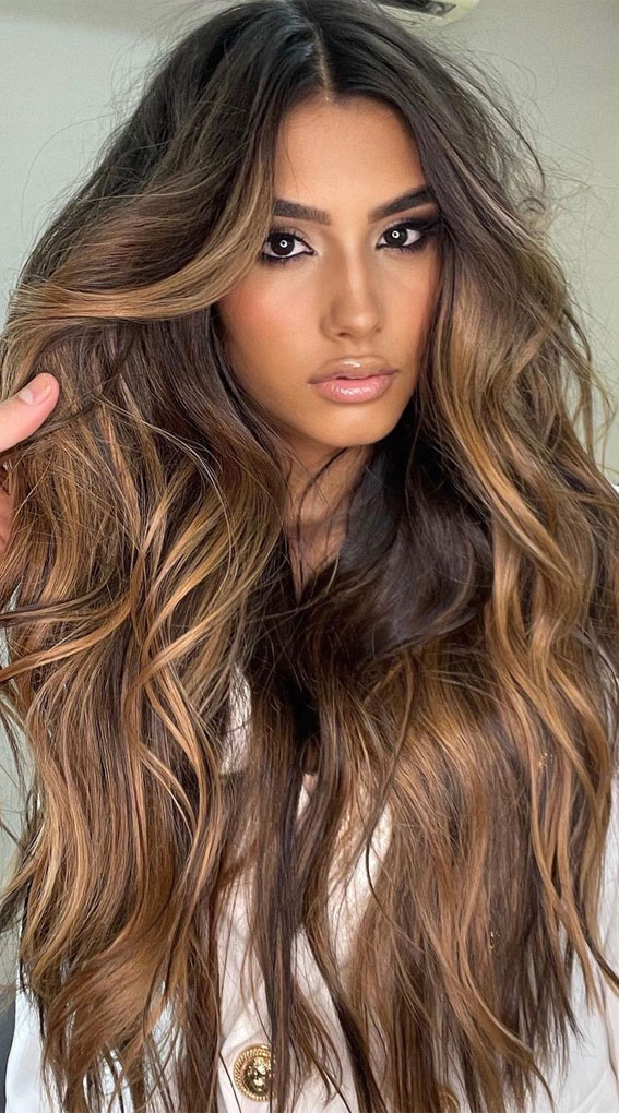 40 Pretty Hair Styles with Highlights and Lowlights : Dark Chocolate with Hot Cream Caramel