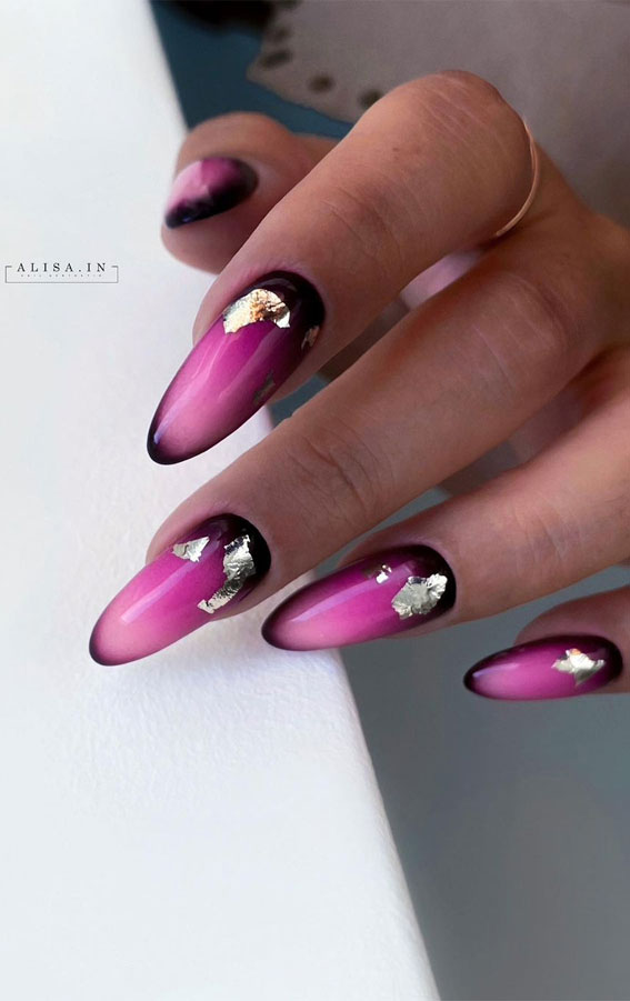 45 Best Fall Nail Ideas 2021 : Ombre berry tone almond shape nails