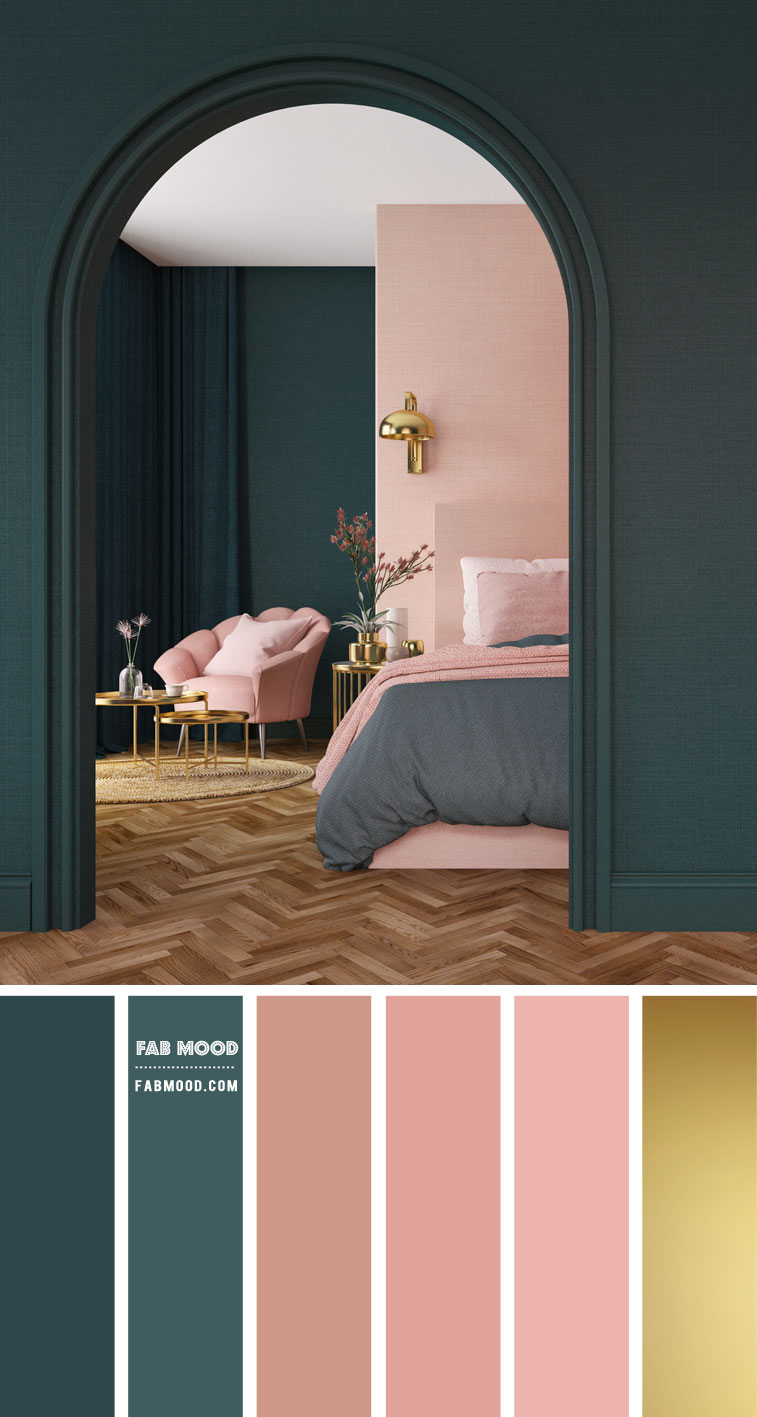 14 Beautiful Bedroom Colour Schemes : Green and Blush Pink Bedroom