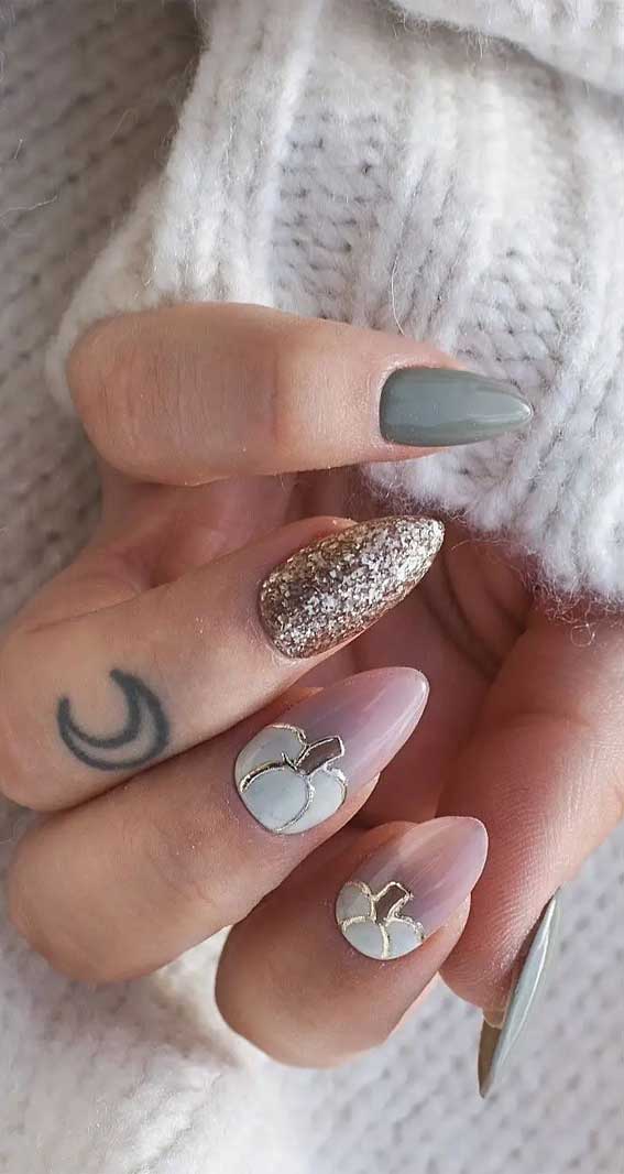 32 Prettiest Autumn Nail Art Designs : White Pumpkin Nails