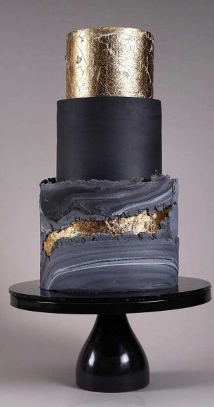 40 Pretty & New Wedding Cake Trends 2021 : Dark Grey Marble & Gold ...