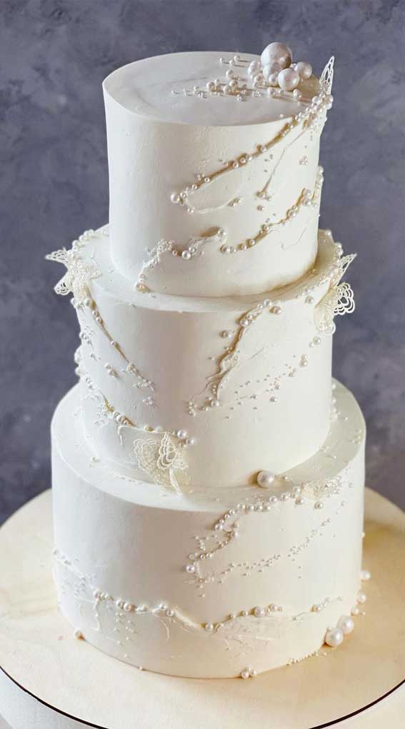 40 Pretty & New Wedding Cake Trends 2021 : White Contemporary Cake