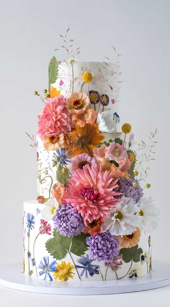 40 Pretty & New Wedding Cake Trends 2021 : Garden Flower Inspired Wedding Cake