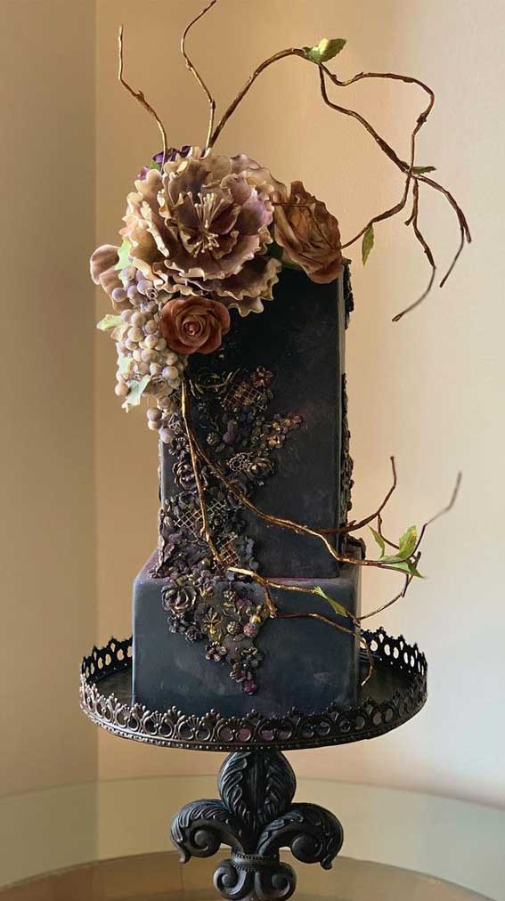 40 Pretty & New Wedding Cake Trends 2021 : Matte Black Wedding Cake