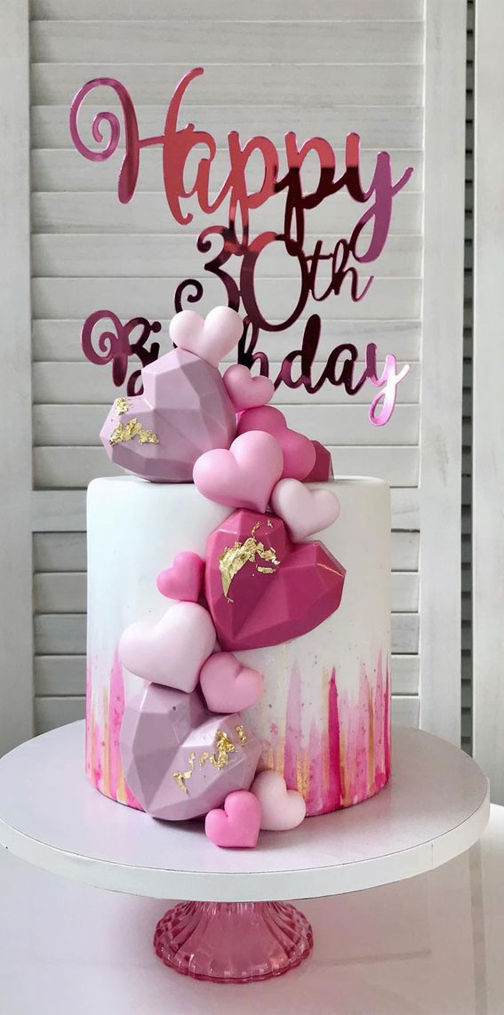 39 Cake design Ideas 2021 : 30 Years Old Ombre Pink Birthday Cake