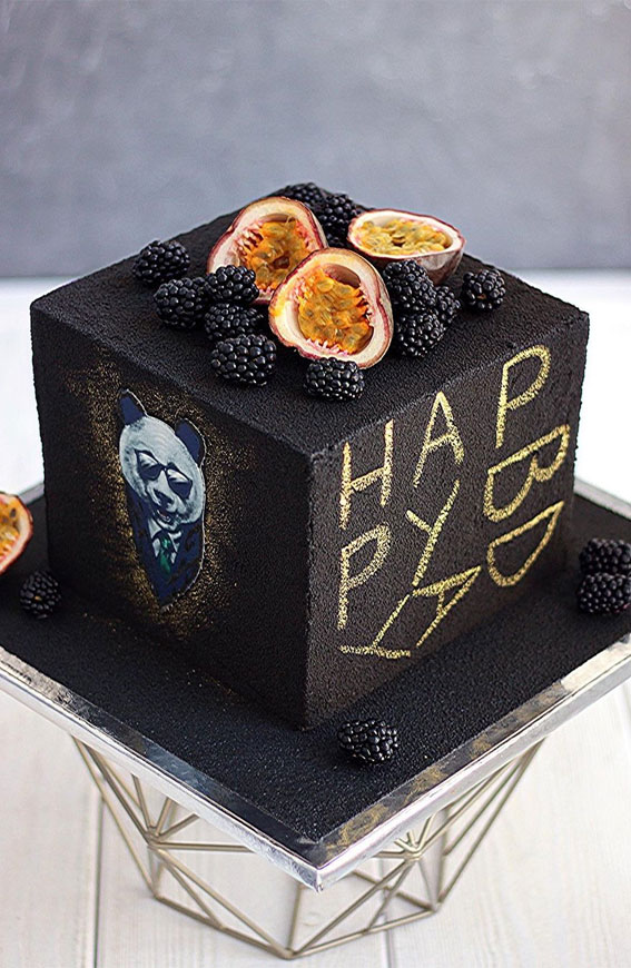 39 Cake design Ideas 2021 : Black Square Birthday Cake For Male Adult