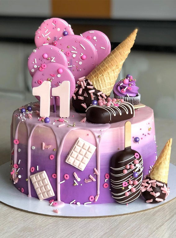 39-cake-design-ideas-2021-pink-and-purple-ombre-cake-for-11st-birthday