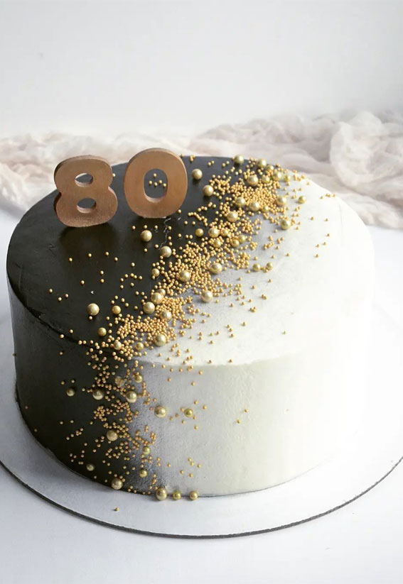 39 Cake design Ideas 2021 : 80 Years Old Black and White Birthday Cake