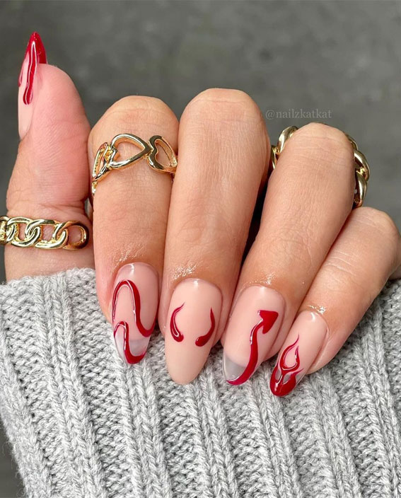 44 Cute Halloween Nails & Thanksgiving Nails : Red Cranberry Devil Nails