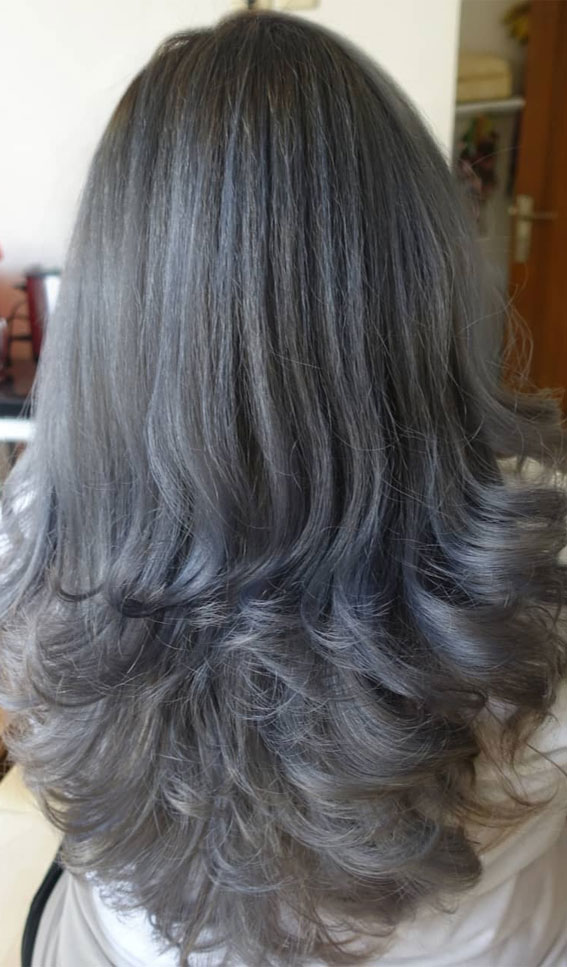 35 Best layered haircuts 2021 : Balayage Silver Layered Haircut