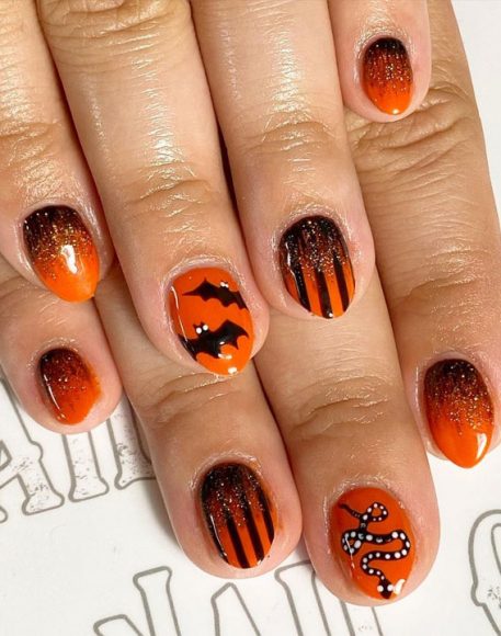 44 Cute Halloween Nails & Thanksgiving Nails : Shimmery Spooky ...