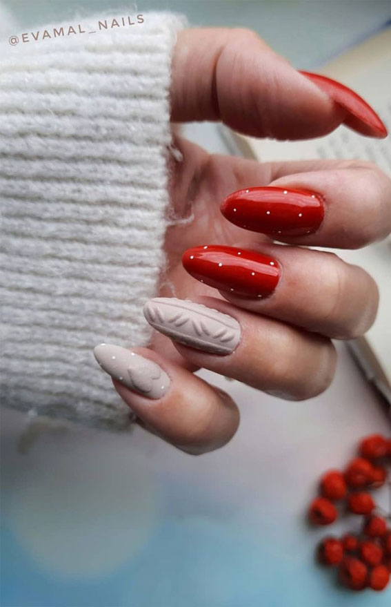 red and white sweater nails, sweater nails, winter nails design, winter nails colours, winter nails coffin, nail trends winter 2021, winter nails 2021, winter nails 2021 coffin, winter nails acrylic