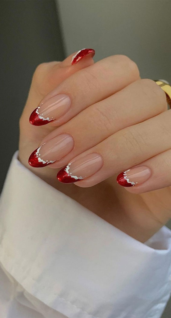 40 Festive Christmas and Holiday Nails 2021 : Red French Tip Holiday Nails