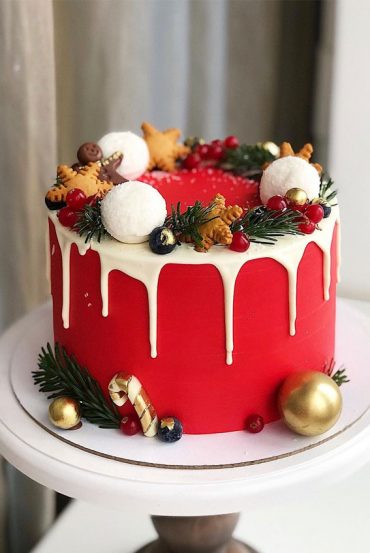 25 Winter Cakes For Your Holiday Festive : Red Wintery Cake with White ...