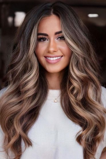 The 45 Prettiest Hair Colours For Winter : Warm Balayage Long Hair