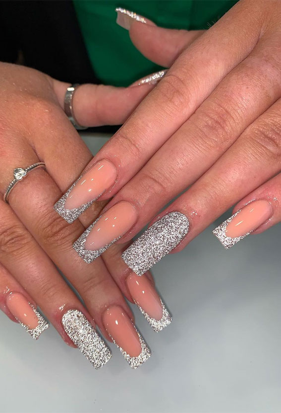 30 Glitter Nails To Bright Up The Season : Silver Glitter Tip Nail