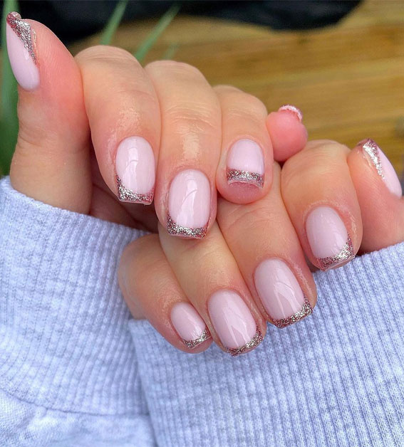 30 Glitter Nails To Bright Up The Season : Pink Rose Glitter French Tip  Nails