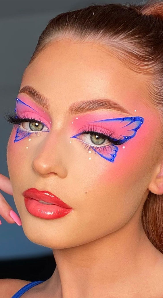 30 Spring Makeup Trends 2022 : Pink and Electric Butterfly
