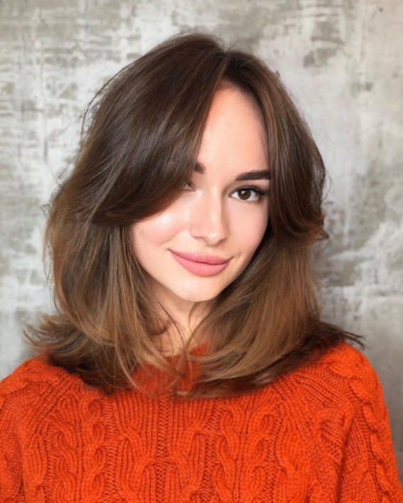 35 Cute Curtain Bangs That You Should Try in 2022 : Shoulder Length with Bangs