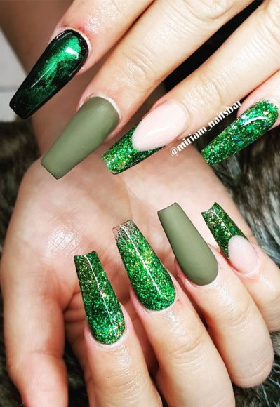 40 Trendy Ways To Wear Green Nail Designs Matte Green Army