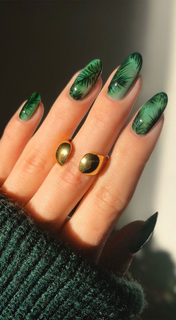 40+ Trendy Ways To Wear Green Nail Designs Pine Green Nail Art Design