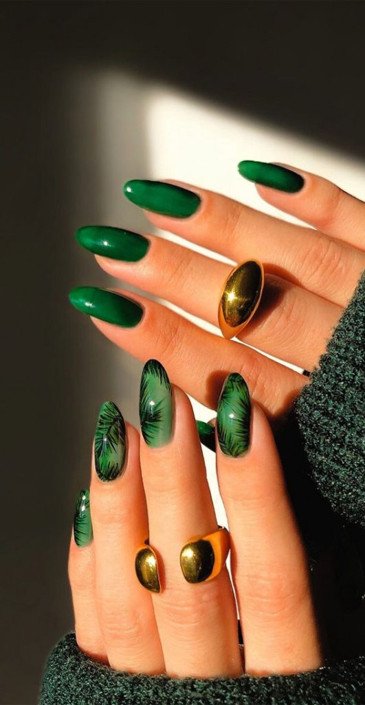 40+ Trendy Ways To Wear Green Nail Designs Mixed Pine Green Nail Art