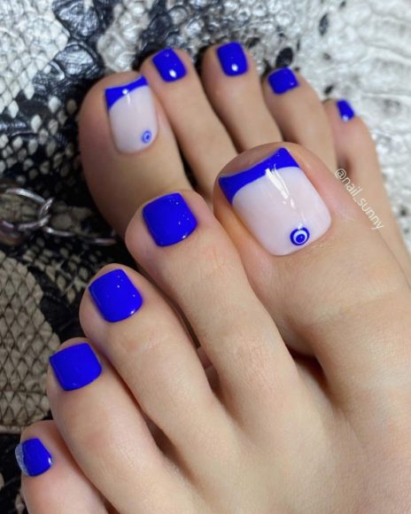 40 Trendy Pedicure Designs 2022 Evil Eye And Blue French Tips